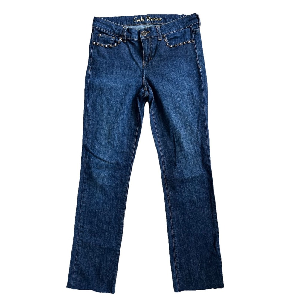 WOMENS CACHE PREMIUM STRAIGHT LEG Studded Raw Hem JEANS SIZE 6 (l) 30.5‎
